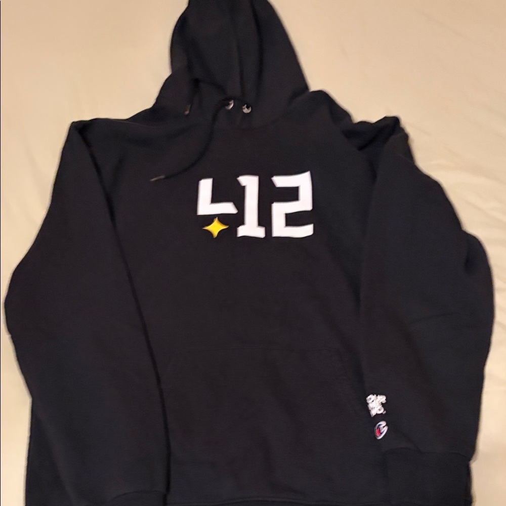 Black Hoodie with 412 Graphic and Yellow Star